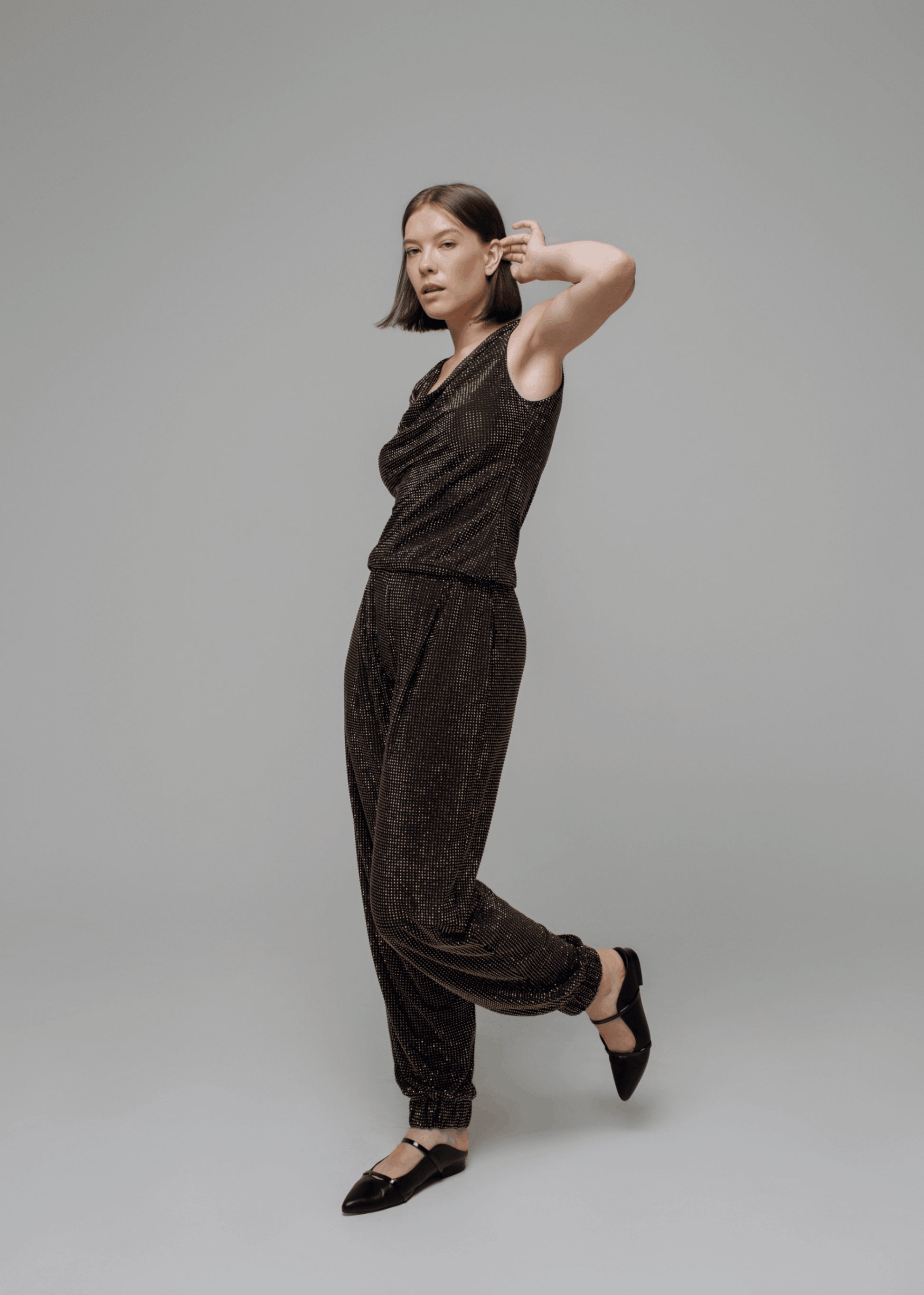 Exquisite detail of Crystal Harem Pants showcasing the fine craftsmanship and elegant design characteristic of Axinia Collection 's luxury collection.