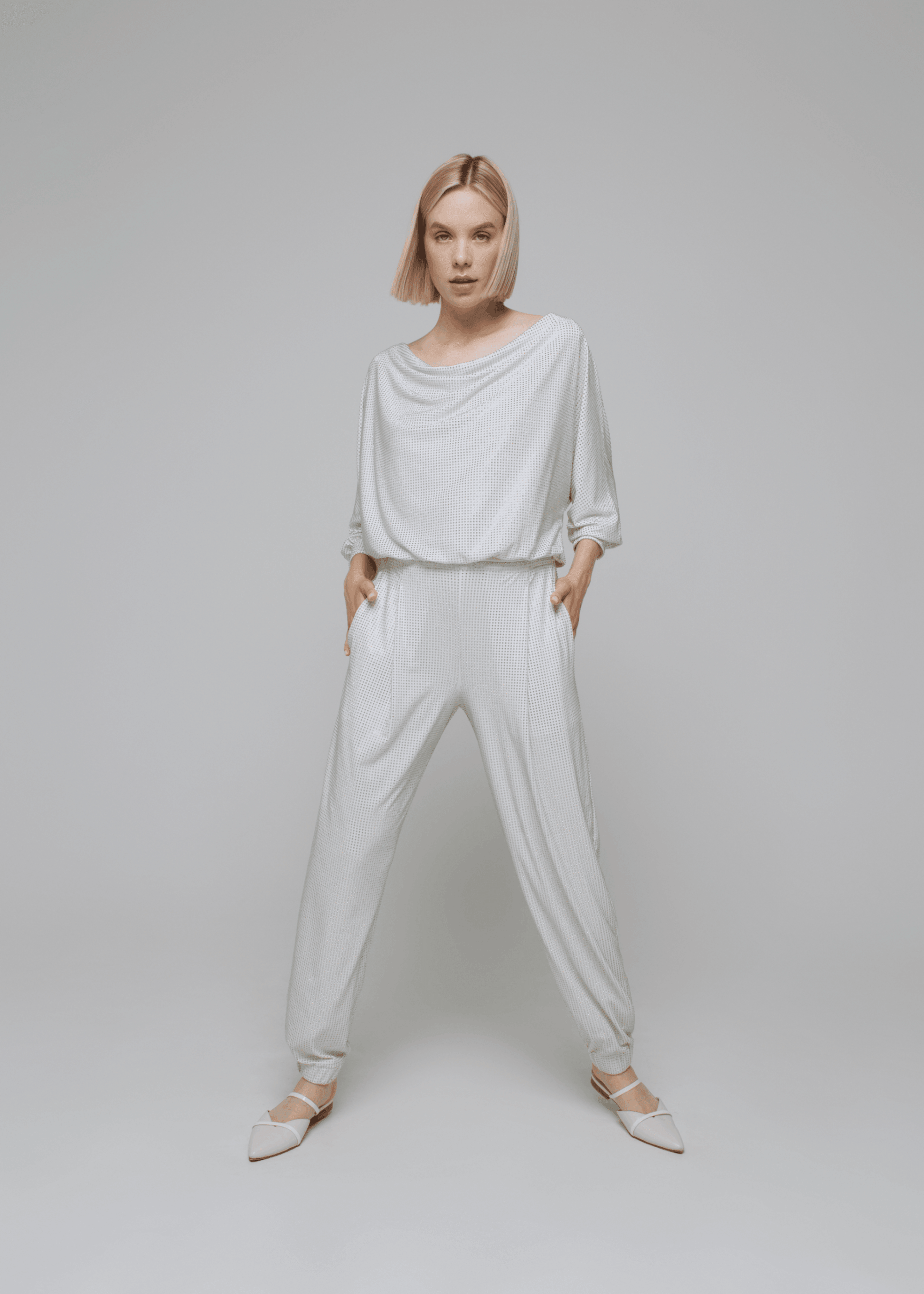 Exquisite detail of Crystal Harem Pants showcasing the fine craftsmanship and elegant design characteristic of Axinia Collection 's luxury collection.