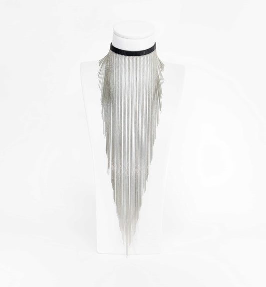 Exquisite detail of Long Leather Chocker with Chains showcasing the fine craftsmanship and elegant design characteristic of Axinia Collection 's luxury collection.