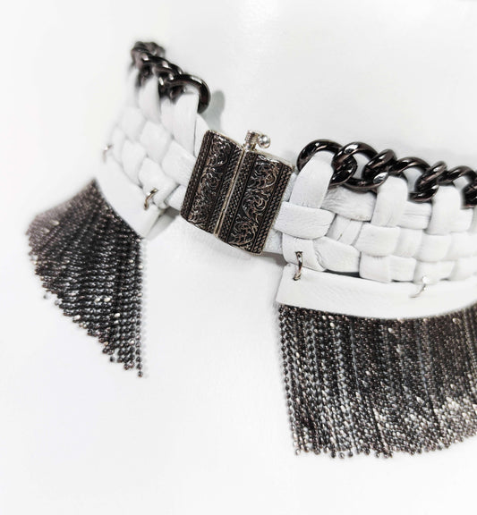 Exquisite detail of Short Braided Leather Chocker showcasing the fine craftsmanship and elegant design characteristic of Axinia Collection 's luxury collection.